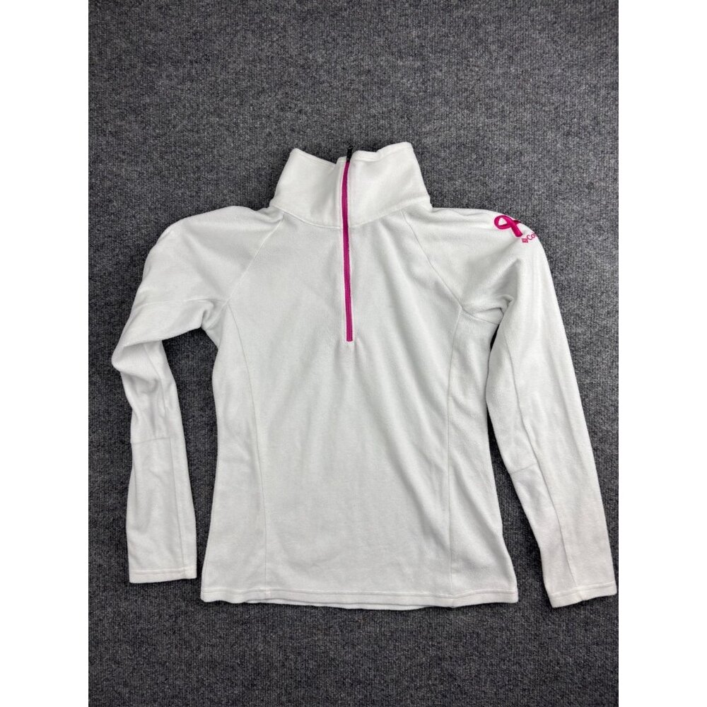 Columbia Fleece Pullover Women's XS White Pink Breast Cancer Awareness 1/4 Zip